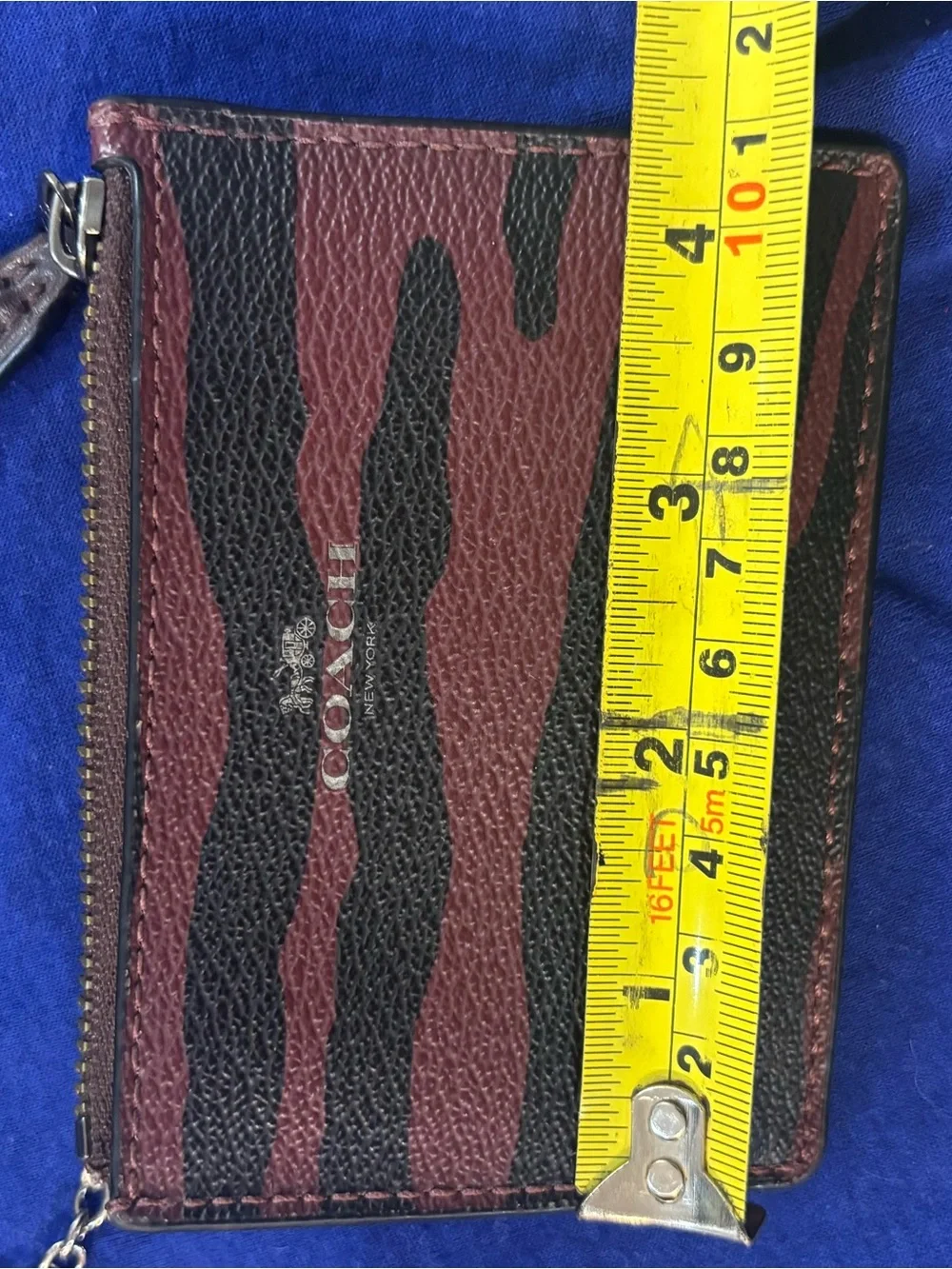 Coach Black & Burgundy Zebra Stripe Card Case Keyring